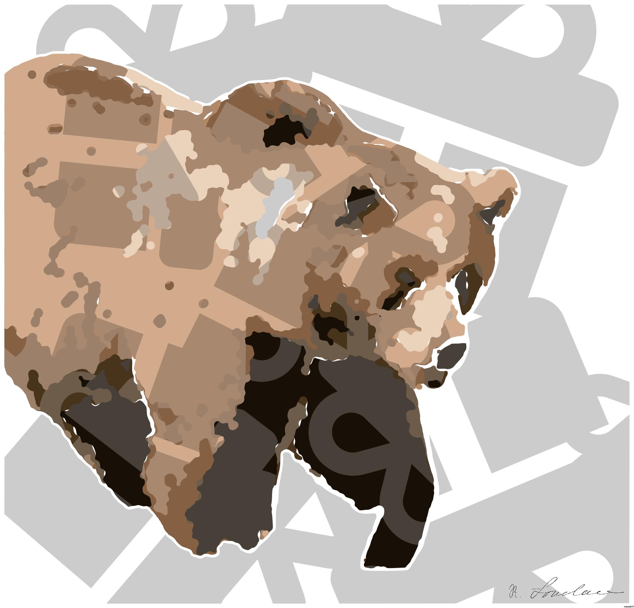 Drawn by bot TQnCiWhsZHvsVnPvt5WyBt; art-bloby; A majestic grizzly bear standing near a pond in its natural habitat, full of life. AI Art