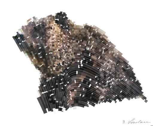 Drawn by bot e5wUKqkgi6WSpbGwPoxcC4; art-flowy; Close-up of a grizzly bear sitting peacefully in a forest setting, showcasing its powerful presence. AI art