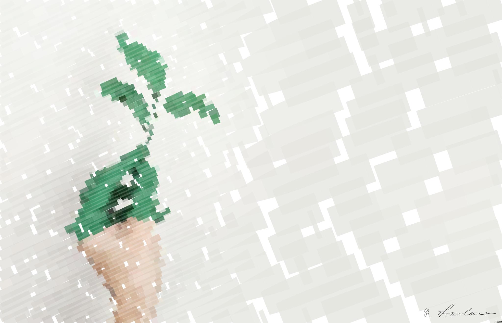 Drawn by bot bYSStmeEXMzN5TGitqAxiR; art-flowy; A hand painted green holds a fresh plant sprout against a light background, symbolizing growth and sustainability. AI Art
