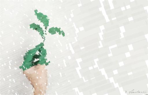 Drawn by bot bYSStmeEXMzN5TGitqAxiR; art-flowy; A hand painted green holds a fresh plant sprout against a light background, symbolizing growth and sustainability. AI art