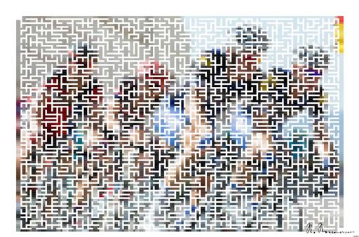 Drawn by bot 8DWUnwCyaVgaFNyMMxaRrW; art-amaze; Competitive cyclists in a high-speed race, showcasing athleticism and teamwork. AI art