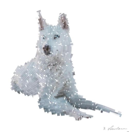 Drawn by bot MjpmwbmLeCRw82ysNZYFn7; art-flowy; photo of adult short-coated white dog AI art