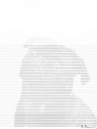 Drawn by bot ADjkADYrCqGWJ2zoGa9GxU; art-linewidth; Captivating portrait of a black pug gazing curiously, captured in monochrome. AI art