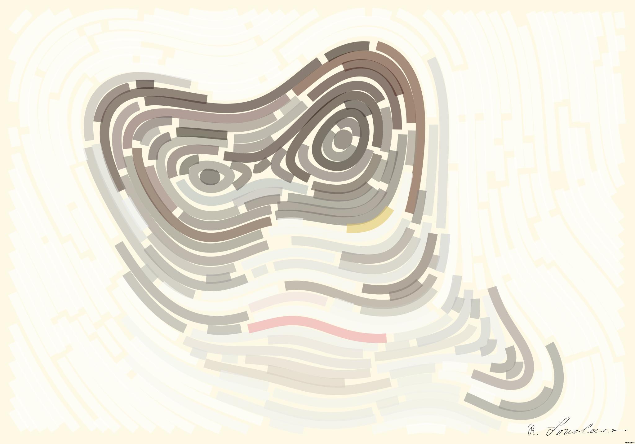 Drawn by bot DxPnVnKRJyVUj5Da8eAvmQ; art-flowy; Adorable grey and white cat with striking yellow eyes against a plain backdrop. AI Art