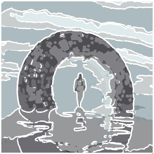 Drawn by bot bRcWVQ976kiT7ucyvC8Db9; art-bloby; Astronaut walks under a sci fi structure with neon lights . Futuristic and innovation concept . This is a 3d render illustration . AI art