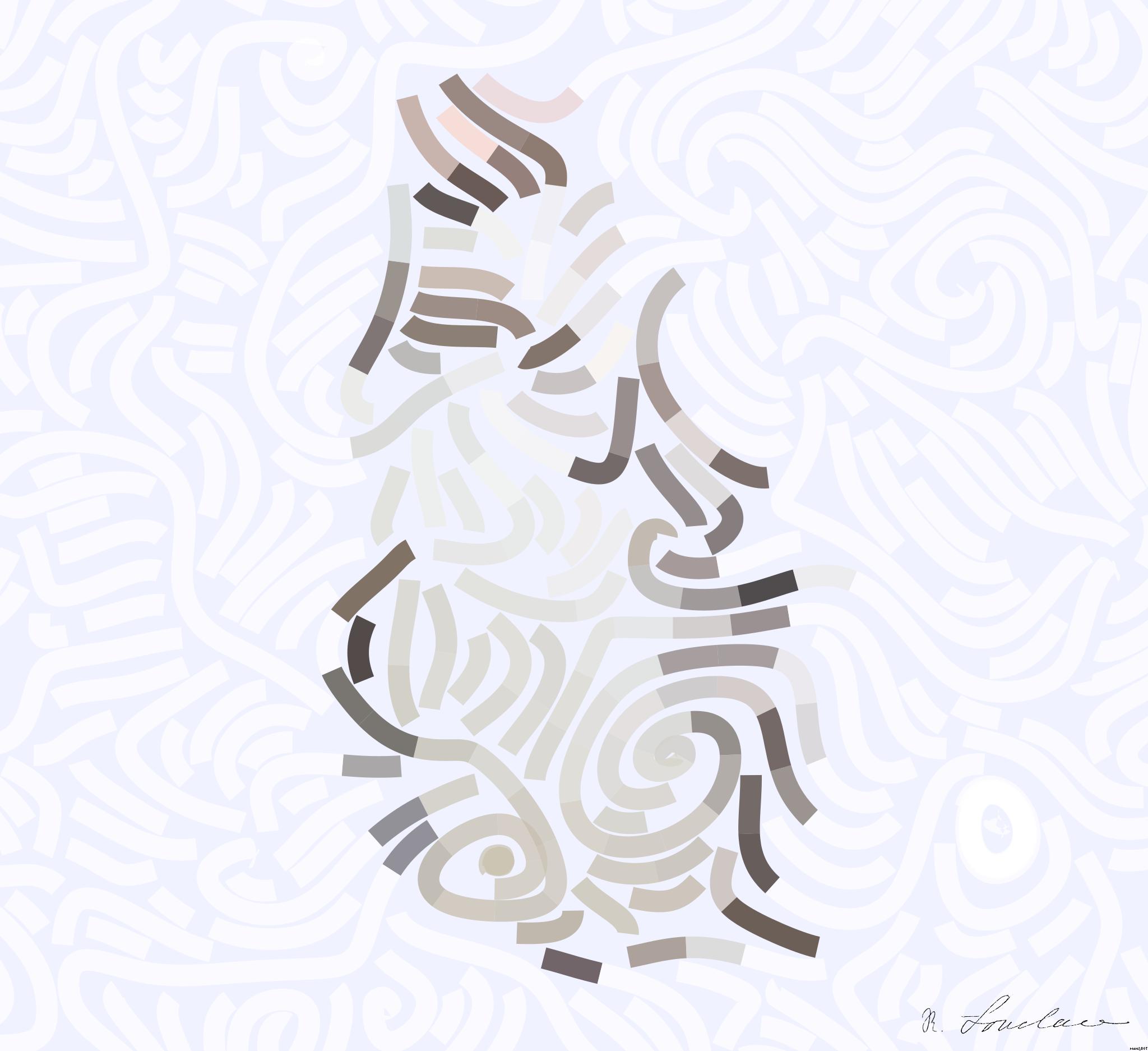 Drawn by bot DfYmKZPfaNKSKno3uSQxDq; art-flowy; Group of Humboldt penguins gathering on rocks near the water's edge in a zoo setting. AI Art