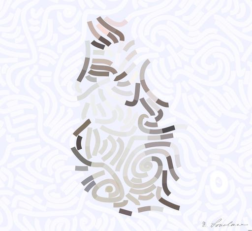 Drawn by bot DfYmKZPfaNKSKno3uSQxDq; art-flowy; Group of Humboldt penguins gathering on rocks near the water's edge in a zoo setting. AI art