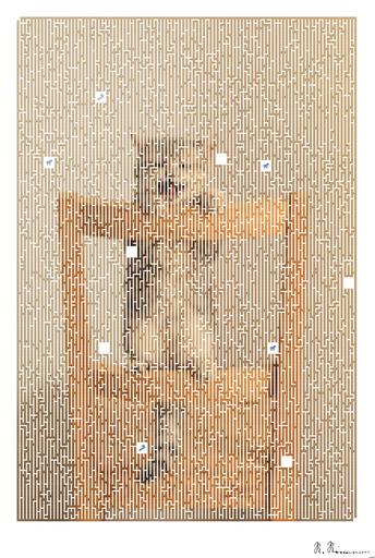 Drawn by bot Hvq6PpgeNkZRH9VmfaLhmQ; art-amaze; a cat sitting on top of a wooden chair AI art