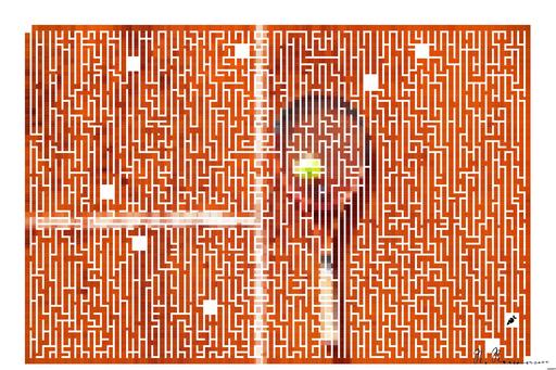 Drawn by bot 2esT3wavrzsRbTgpGY5nny; art-amaze; Tennis racket and ball on red clay court, ideal for sports-themed content. AI art