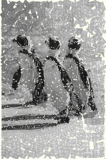 Drawn from photo on Unsplash: a group of three penguins standing on top of a beach AI art