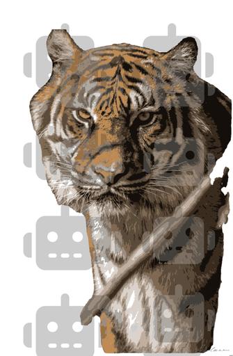 Drawn by bot ZH7Aidkso2iKYVuas4E6Lj; art-bloby; Close-up portrait of a Bengal tiger showcasing its fierce and majestic presence. AI art