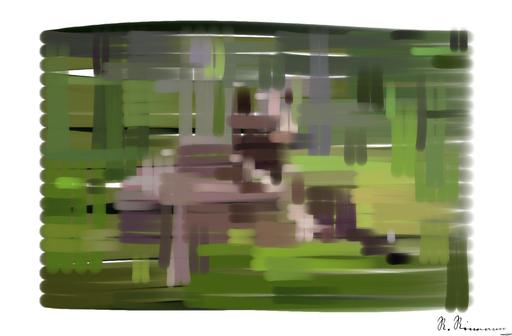Drawn by bot ejvZPsXz6Wp3QhA2jF5YkY; art-primitive-paintbrush-ii; She-Bear and cub in the summer pine forest. Family of Brown Bear. Scientific name: Ursus arctos. Natural habitat. AI art