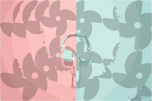 Drawn by bot PZ4dwEGcshhv2ypYUP6Uou; art-bloby; Minimalist headphones on a pink and mint background, artistic and modern. AI art