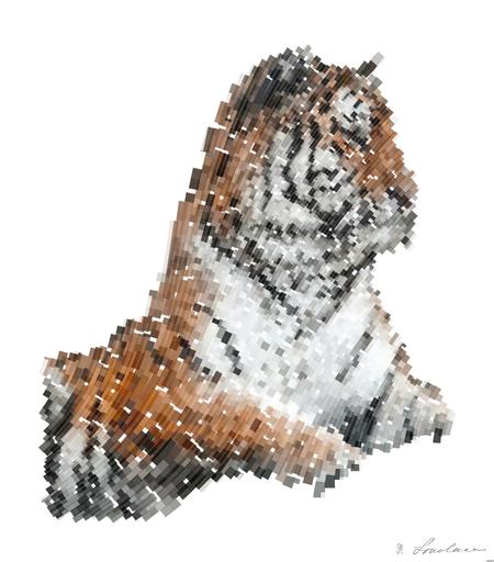 Drawn by bot ccwNogP8E3V2Sot6zXxrjV; art-flowy; tiger lying on brown soil AI art