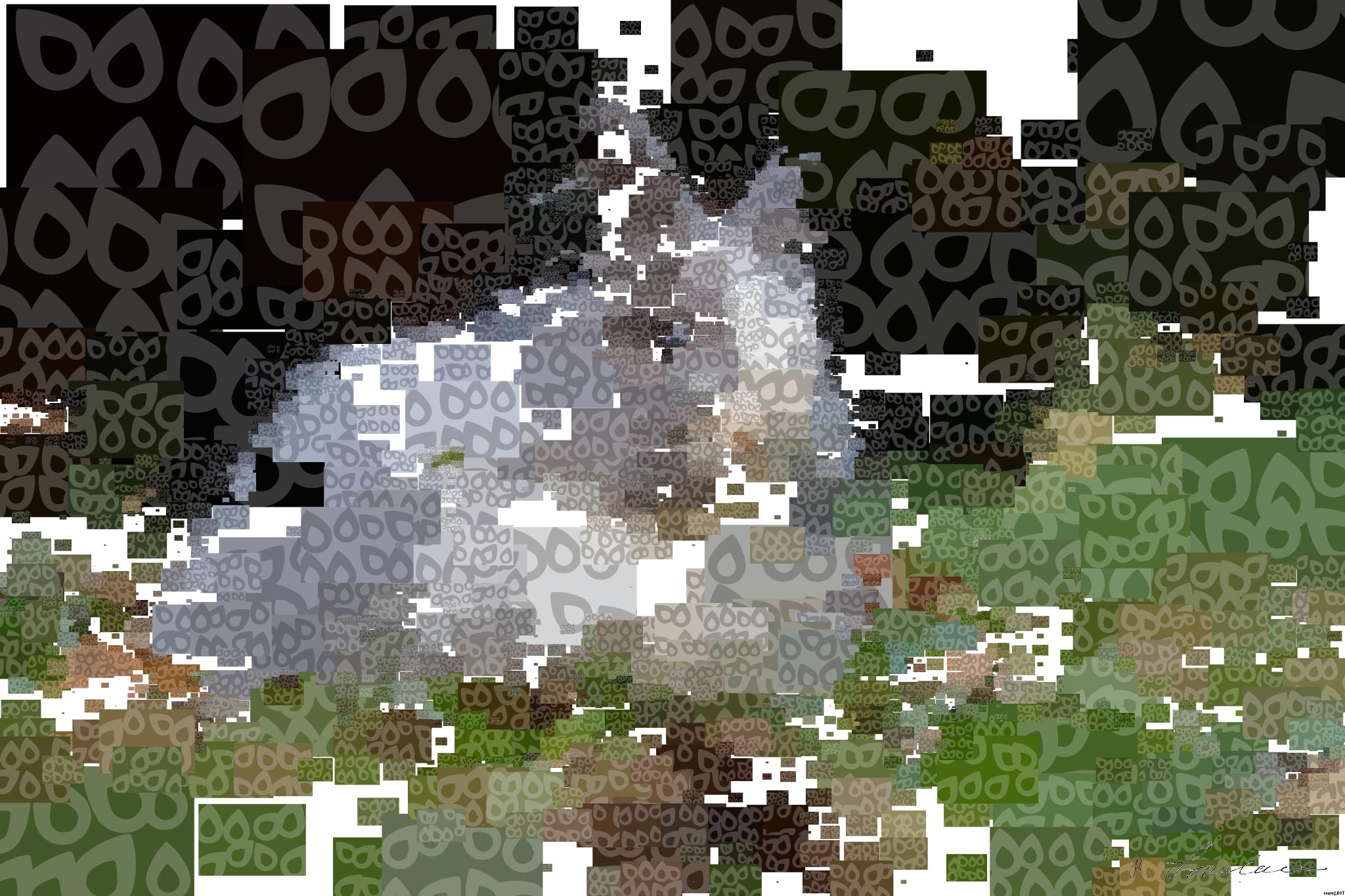 Drawn by bot RXBdEDDQcGvAbc2XedBsRZ; art-quadrangle; white and grey rabbit on ground AI Art