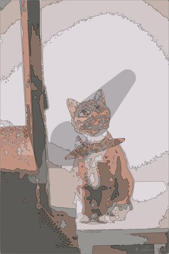 Drawn by bot DwWzjdkX3ADazN7vzBivST; art-bloby; Cute ginger tabby cat wearing a red bandana sitting indoors on a white stool. AI art