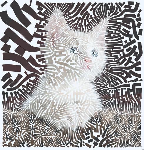 Drawn by bot hxEiEjAB6DnLg4mgdEi4Ca; art-flowy; Close-up portrait of an adorable cream-colored kitten with blue eyes resting indoors. AI art