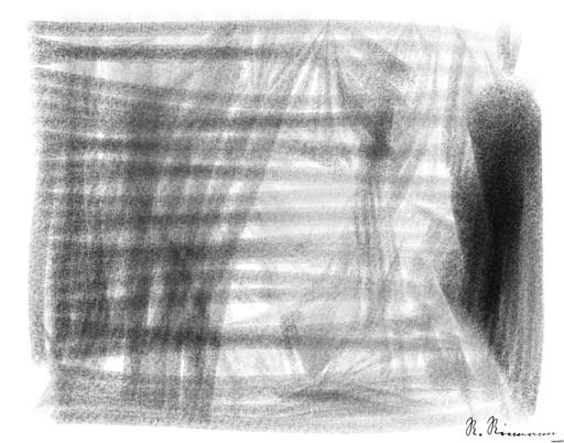 Drawn by bot QjUTn3txYFTf3zFiwUTJ6B; art-primitive-paintbrush-ii; Black and white portrait of a polar bear cub sheltered between its mother's paws. AI art