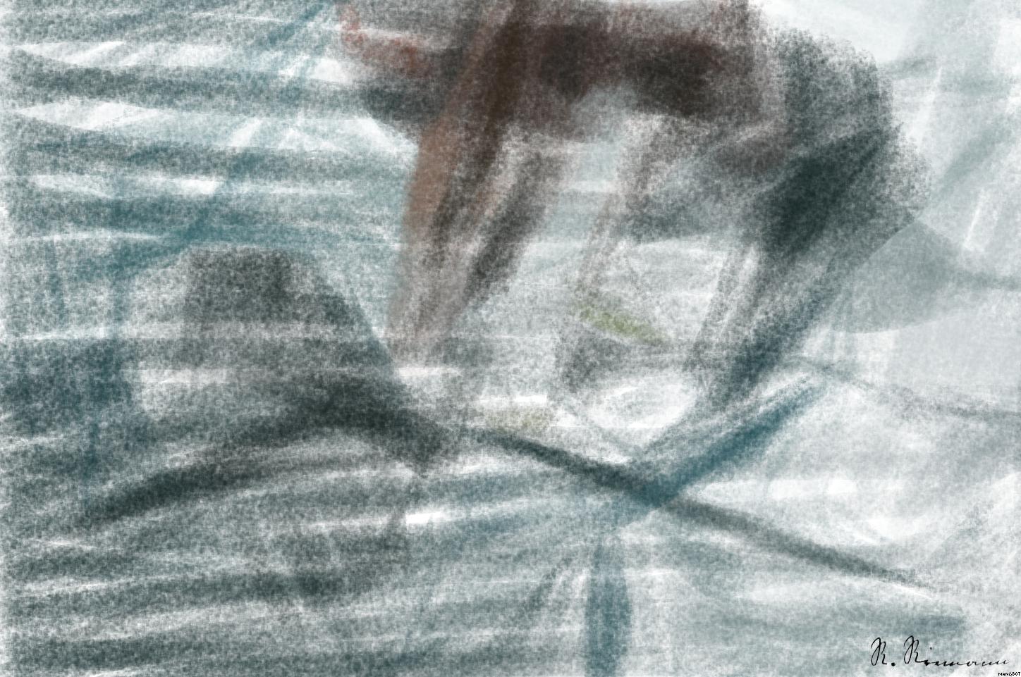 Drawn by bot LJBEtqAAvnSrxJtHnGs5yW; art-primitive-paintbrush-ii; Man performing a deadlift exercise in a gym, demonstrating strength and fitness. AI Art