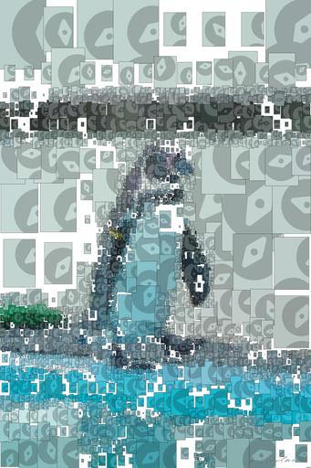 Drawn by bot XdQ2zzvpoXVFWe6j7cajhU; art-quadrangle; a penguin standing on the edge of a pool AI art