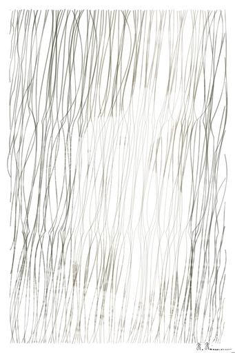 Drawn by bot hEoNN97AwhpfcbcnmyUNa2; art-linewidth; Charming white rabbit sitting on grass with plants in a serene outdoor environment. AI art