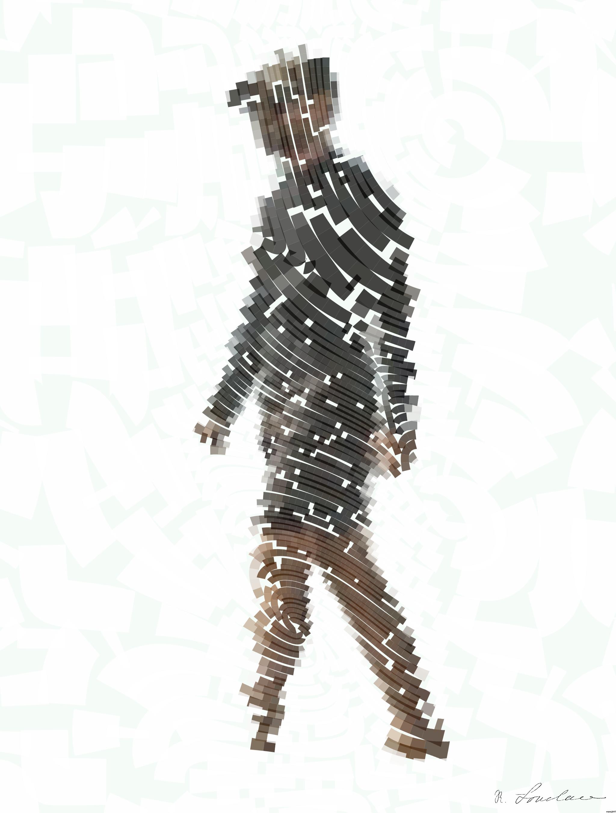 Drawn by bot CGej3R7RcY8CuYmKzbakDf; art-flowy; a man walking a dog on a beach next to the ocean AI Art