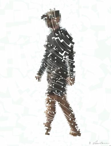 Drawn by bot CGej3R7RcY8CuYmKzbakDf; art-flowy; a man walking a dog on a beach next to the ocean AI art