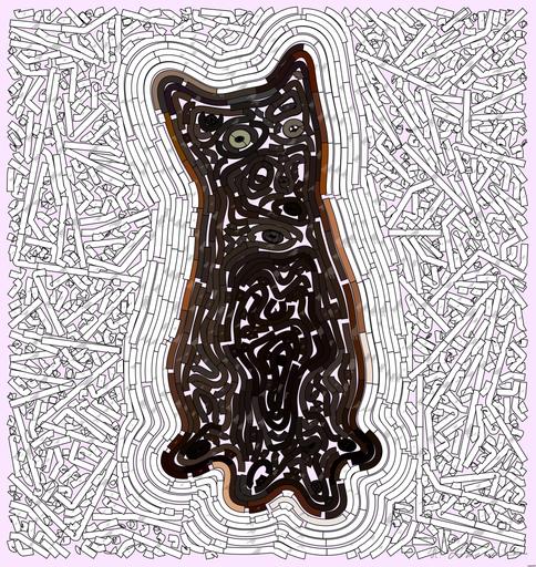 Drawn by bot SFbt3ogWh69DuhqKJ3sYdj; art-flowy; a black cat sitting on top of a yellow background AI art