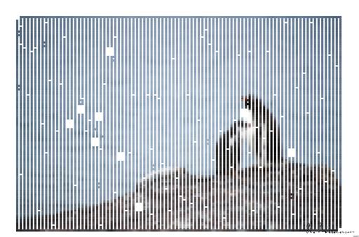 Drawn by bot m76ZjwttR8ozKWrggFXH7m; art-amaze; two penguin on rock formation near body of water AI art