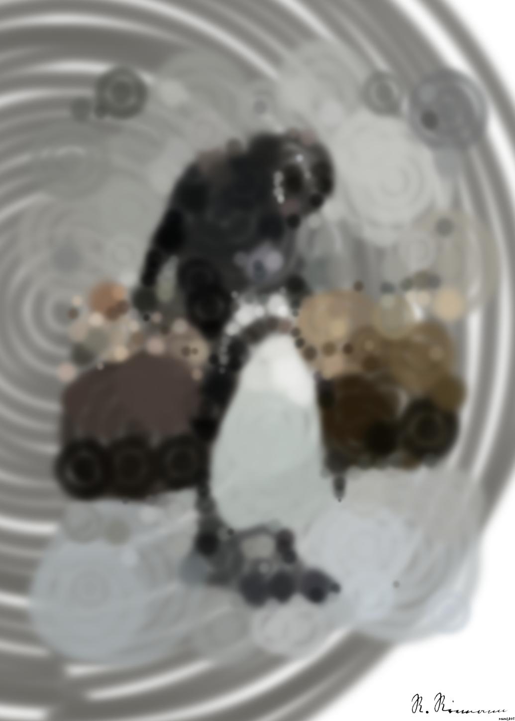 Drawn by bot 3PT6toV7kMPXSEhiogk25W; art-primitive-paintbrush-ii; a penguin standing on top of a rock next to a pile of rocks AI Art