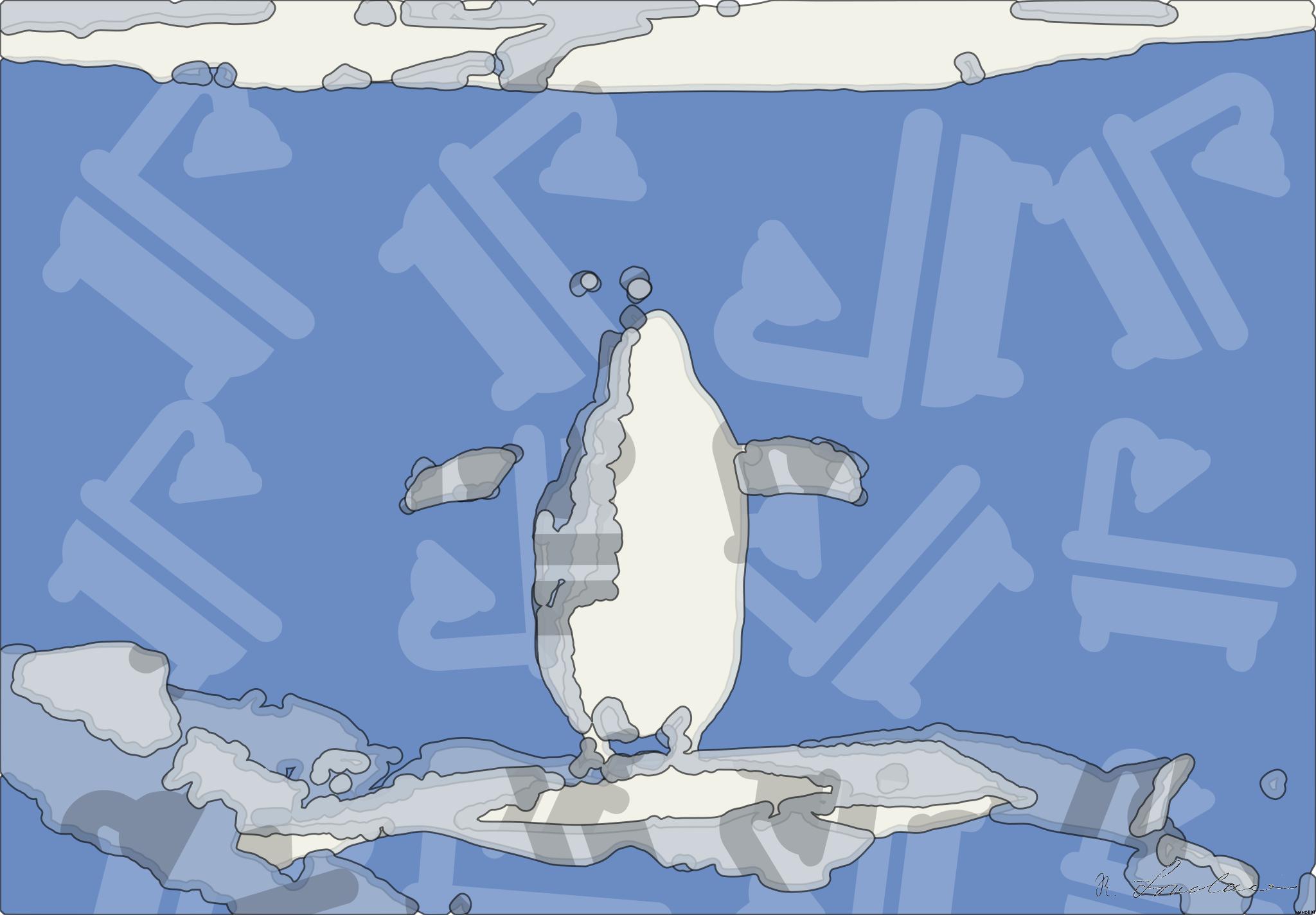 Drawn by bot 7YrebBGszB8eXaMMdn73BV; art-bloby; Adélie penguin standing on ice in Antarctica, showcasing its natural winter habitat. AI Art