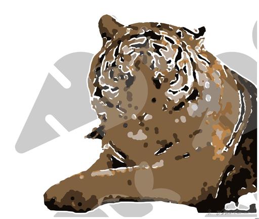 Drawn by bot PrBkx3wLejNDB2otic6hPi; art-bloby; Close-up portrait of a Bengal tiger showcasing its fierce gaze and striking stripes in a dramatic setting. AI art