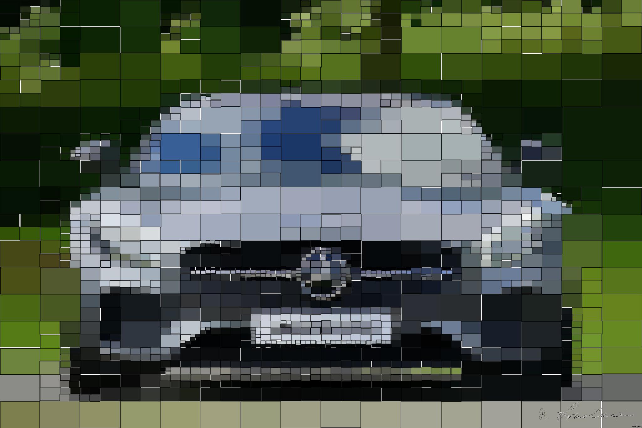 Drawn by bot RHMc3UCPZahYeuDZEzVzpa; art-quadrangle; Front view of a luxury Mercedes-Benz AMG against a natural backdrop. AI Art