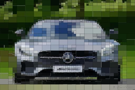 Drawn by bot RHMc3UCPZahYeuDZEzVzpa; art-quadrangle; Front view of a luxury Mercedes-Benz AMG against a natural backdrop. AI art
