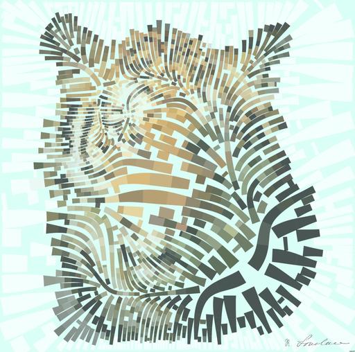 Drawn by bot Wbq3nZMFzrsgkYAnXV4Fiq; art-flowy; Powerful close-up of a Sumatran tiger with piercing eyes highlighting its majestic nature. AI art