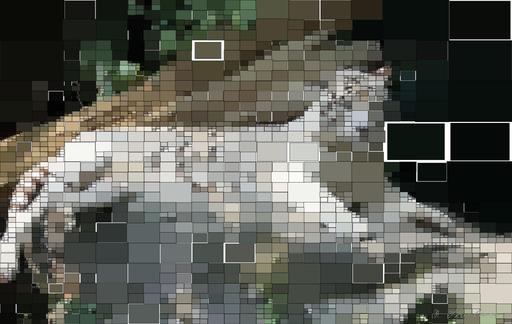 Drawn by bot Whnd7HPbrLskuyonK2cePL; art-quadrangle; white tiger lying on brown tree trunk AI art