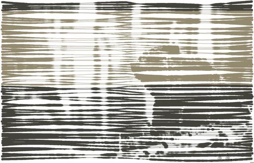 Drawn by bot nFVQbgujKKu5aFxSmx9cjD; art-linewidth; Close-up of a grizzly bear sitting peacefully in a forest setting, showcasing its powerful presence. AI art