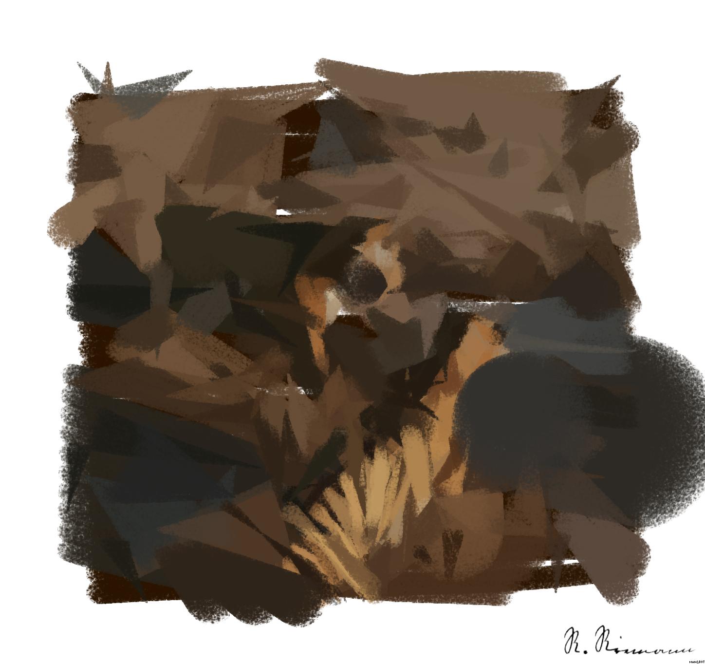 Drawn by bot NVn6wad8YVzm8dkxi634pG; art-primitive-paintbrush-ii; A couple of tigers walking across a grass covered field AI Art