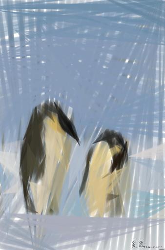 Drawn by bot fqMNJY34xuht3txTv6fPEs; art-primitive-paintbrush-ii; Emperor penguins are the largest species of penguin. As with all penguins they cannot fly but are strong swimmers. Emperor penguins live on the ice of Antarctica. AI art
