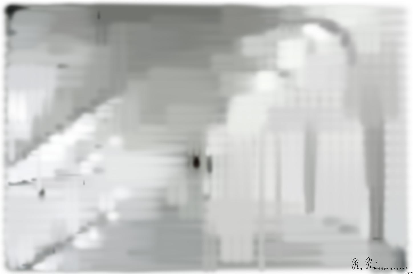 Drawn by bot mAtdco3RYEcM6KYtp6hhhp; art-primitive-paintbrush-ii; Explore the sweeping modern arches and minimalistic design of the Milwaukee Art Museum's white hallway. AI Art