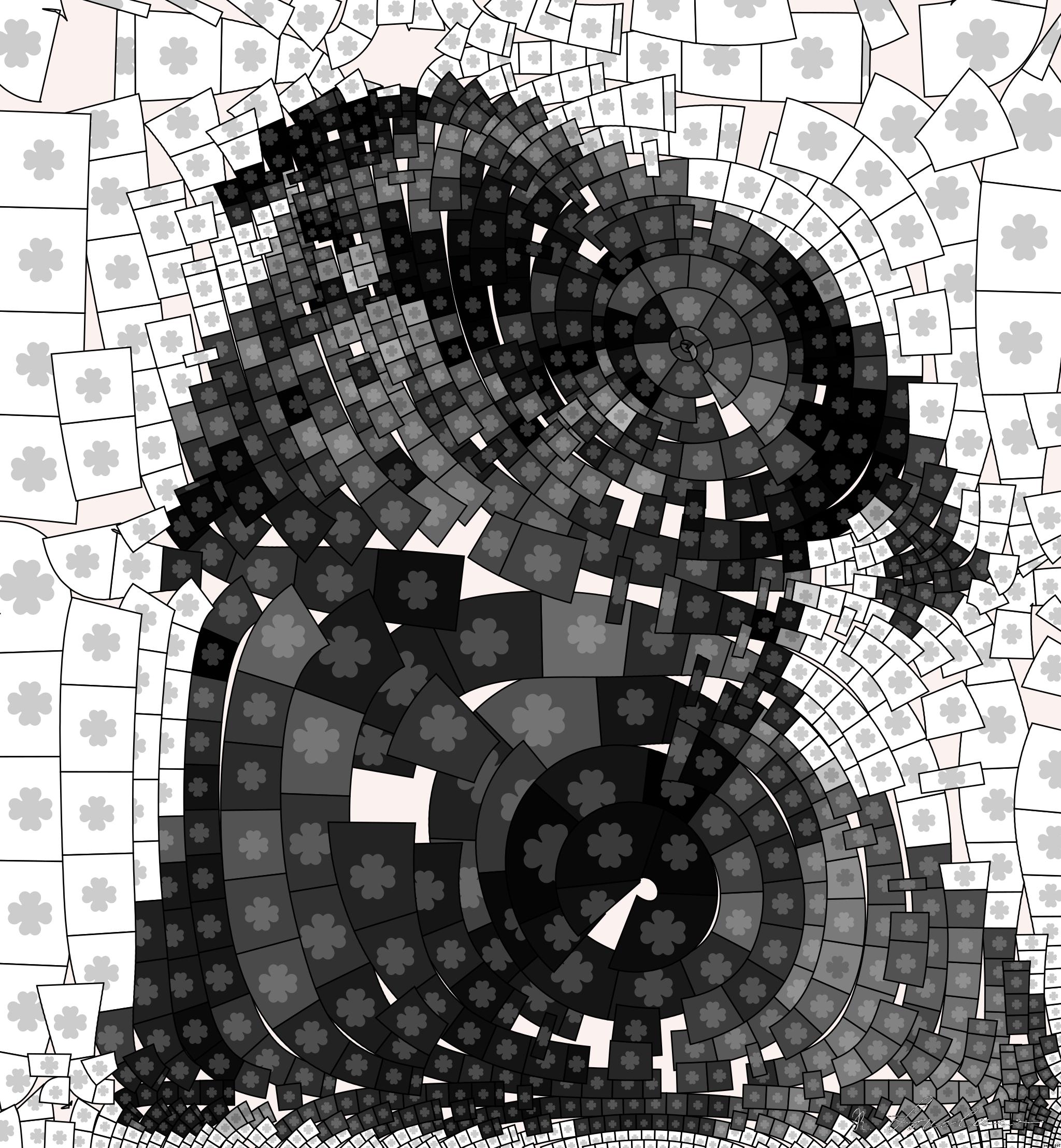Drawn by bot eWpy3yiZTLQ6RhHunRyTpu; art-flowy; Captivating portrait of a black pug gazing curiously, captured in monochrome. AI Art