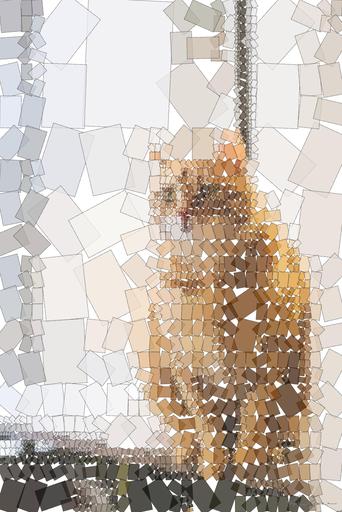 Drawn from photo on Pexels: A cute ginger tabby cat sits on a windowsill, basking in soft indoor light. AI art