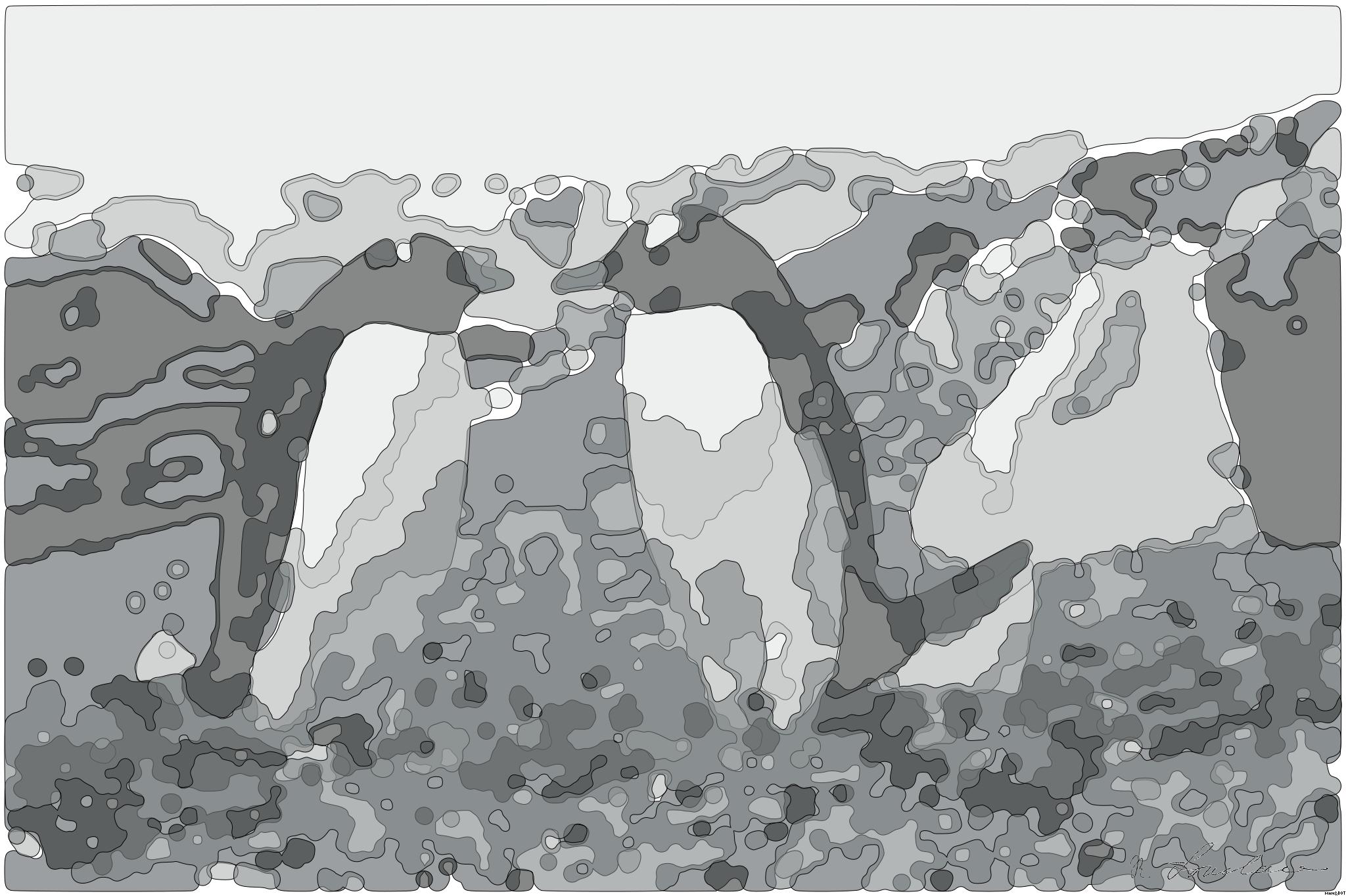 Drawn by bot SckLoczxQ8gmdGrgEYgNvY; art-bloby; Two Gentoo penguins standing on a rocky Antarctic shore amidst icy surroundings. AI Art