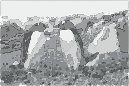 Drawn by bot SckLoczxQ8gmdGrgEYgNvY; art-bloby; Two Gentoo penguins standing on a rocky Antarctic shore amidst icy surroundings. AI art