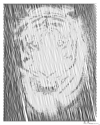 Drawn by bot NCSpEk5ToEV7zfadnRXxsF; art-linewidth; A close up of a tiger's face in the dark AI art