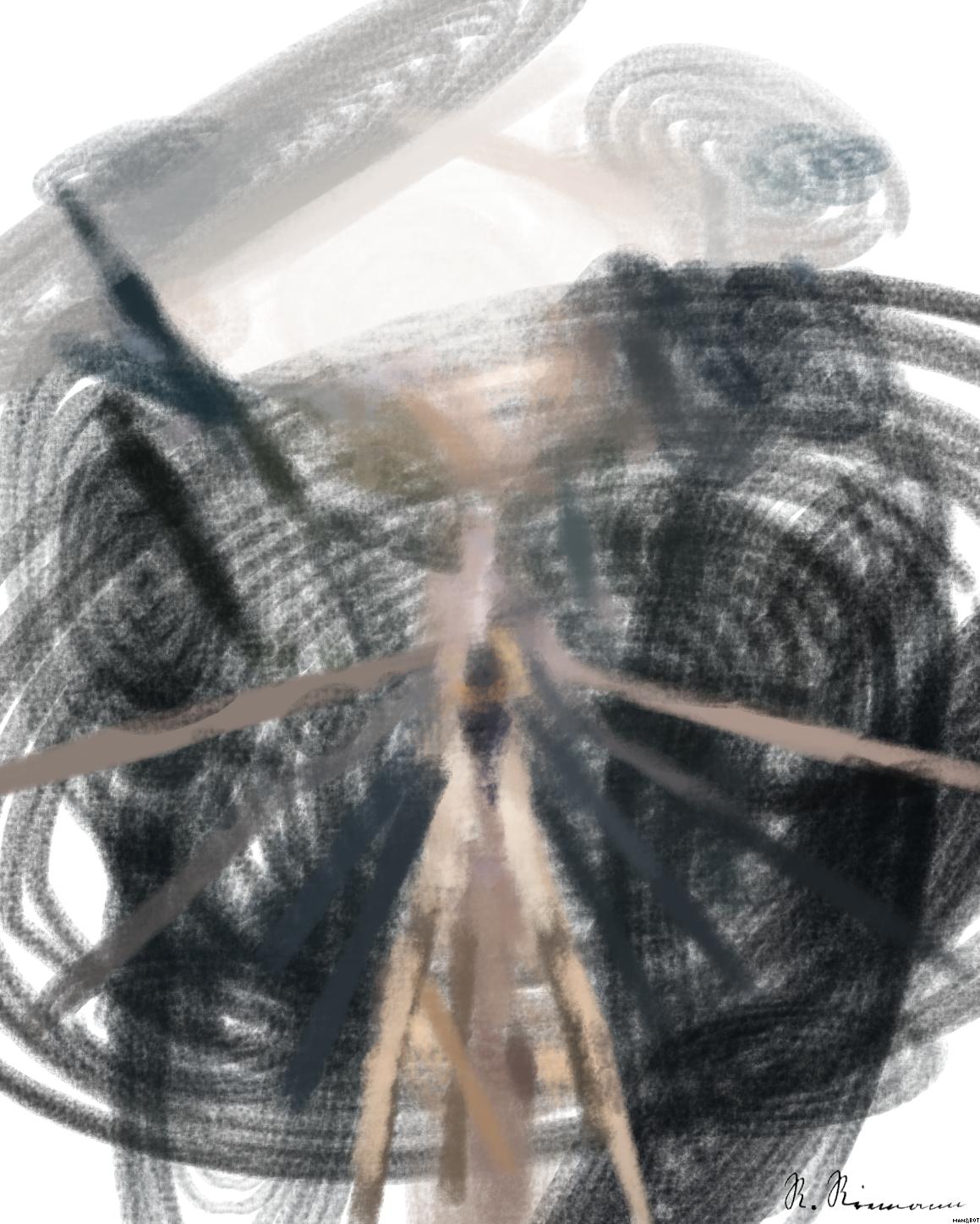 Drawn by bot GXNtnjXsrMdj6Pj8AWgpjV; art-primitive-paintbrush-ii; running man on bridge AI Art