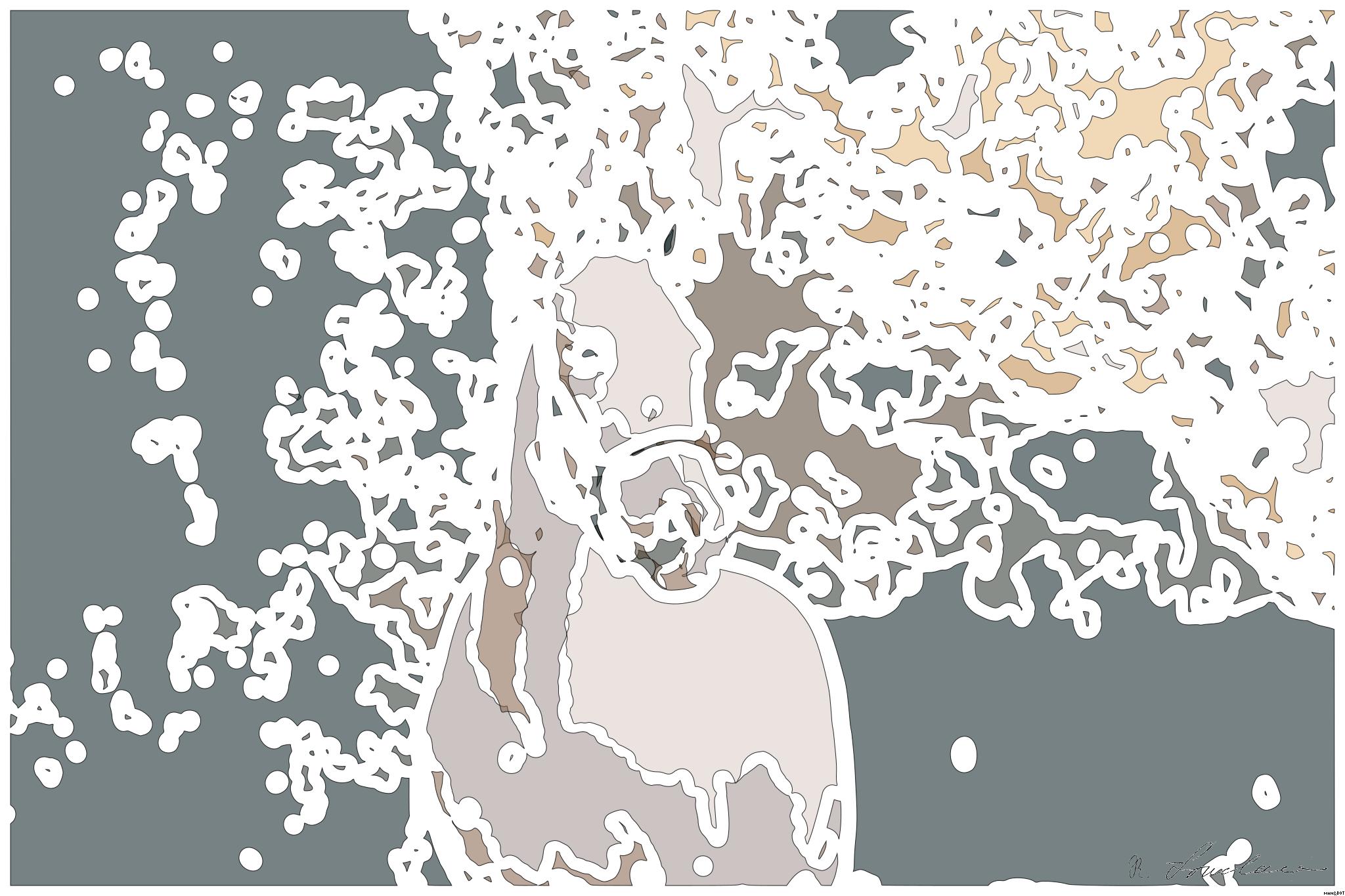 Drawn by bot 58tw42csaScmR3TUWAdGux; art-bloby; white horse standing near plant AI Art