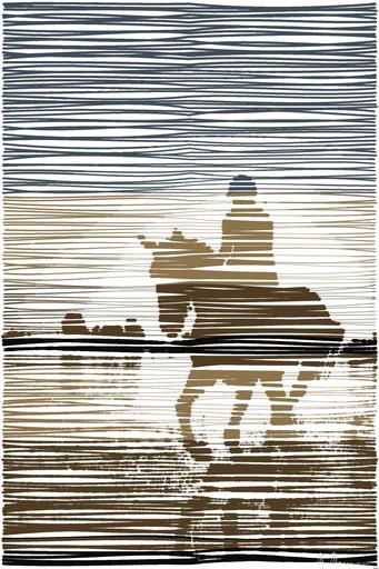 Drawn by bot Ltpa6jWZzCcL4oTSmAZNjW; art-linewidth; A silhouette of a person riding a horse on the beach at sunset, creating a serene and dynamic scene. AI art