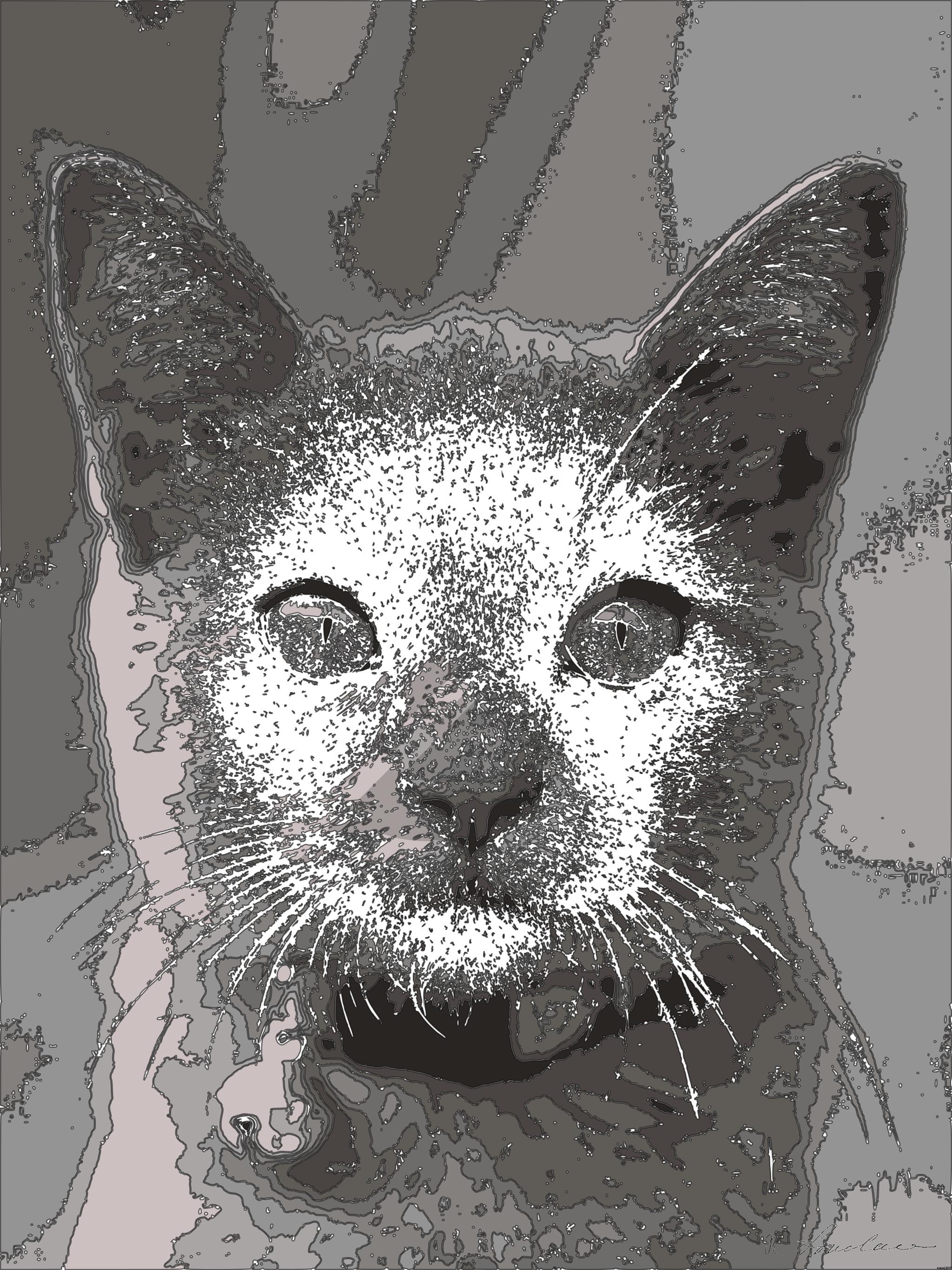 Drawn by bot aeuqQpcpY6JVHeuvgj8NNx; art-bloby; gray Russian short hair kitten with collar AI Art