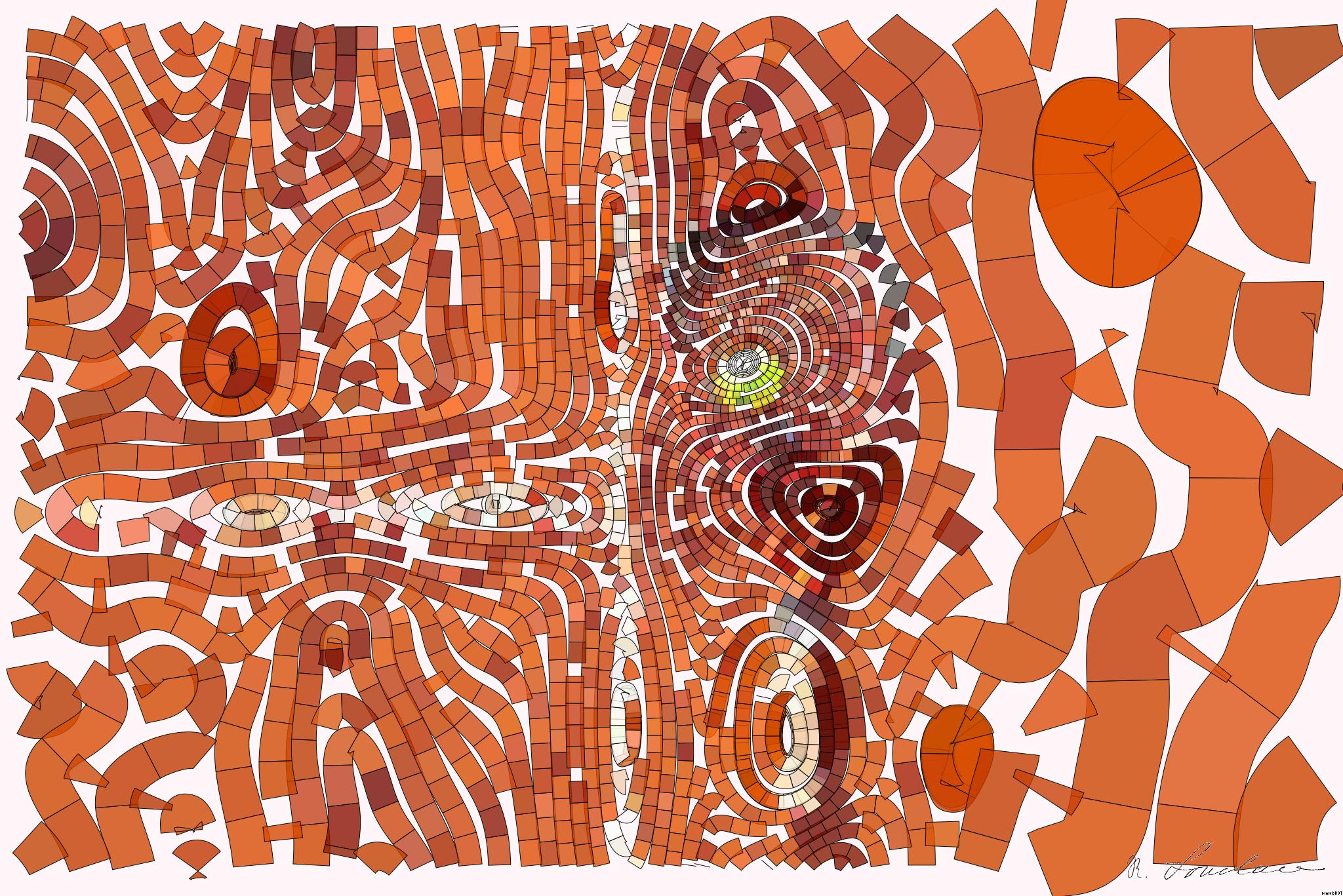 Drawn by bot ZP8u67tZHkkXJ5dnh5MBAG; art-flowy; Tennis racket and ball on red clay court, ideal for sports-themed content. AI Art